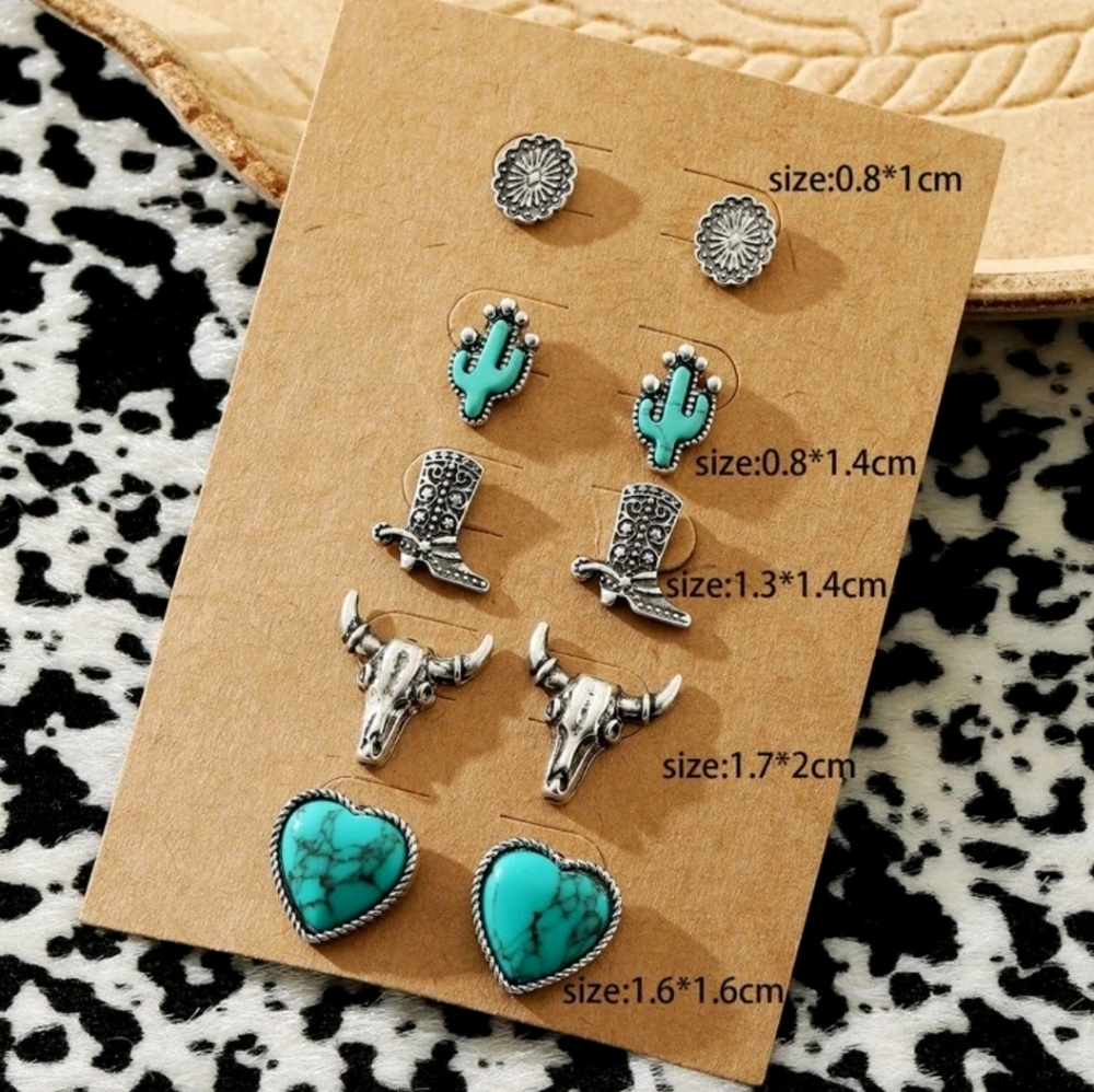 Western Themed Earrings 5-pair Set - Picture 2 of 3